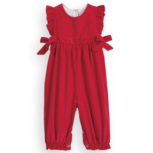 Bella Bliss Red Corduroy Romper Overall One Piece Pants Side Ties 18 months